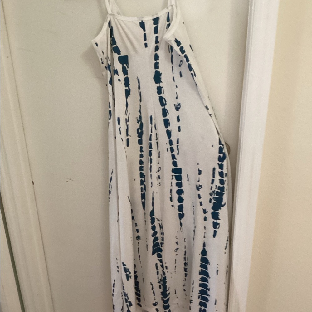 White and Teal Tie-Dye Maxi Dress